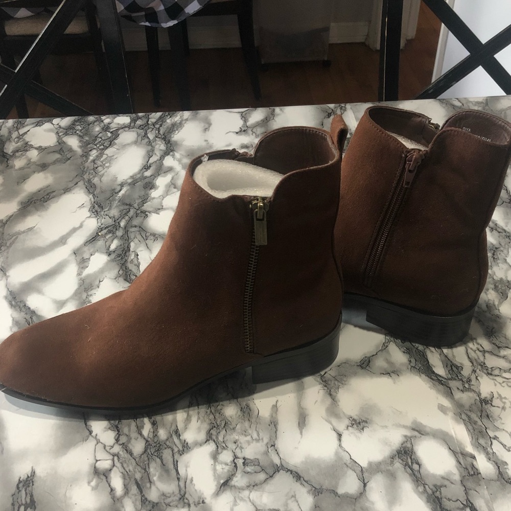 Brown Suede Booties from JustFab, never been worn, size 10